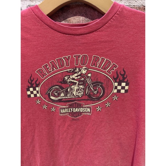 Harley-Davidson Short Sleeve T-Shirt Boys Small Solid Red Logo W/Motorcycle - Picture 3 of 6